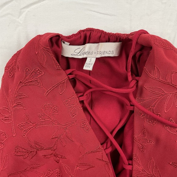 Lovers And Friends Red Lace Up Romper Small Floral Embroidered Ruffle Festival - Picture 7 of 8